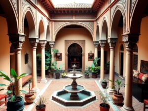 Patio intérieur d’un riad traditionnel à Marrakech