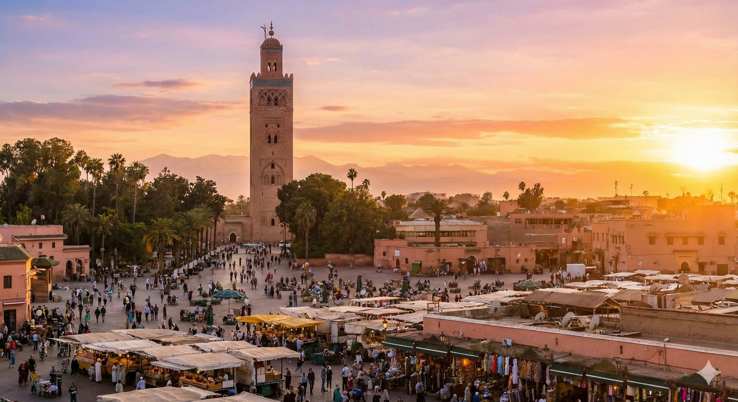 Vue majestueuse de la mosquée Koutoubia au coucher du soleil à Marrakech